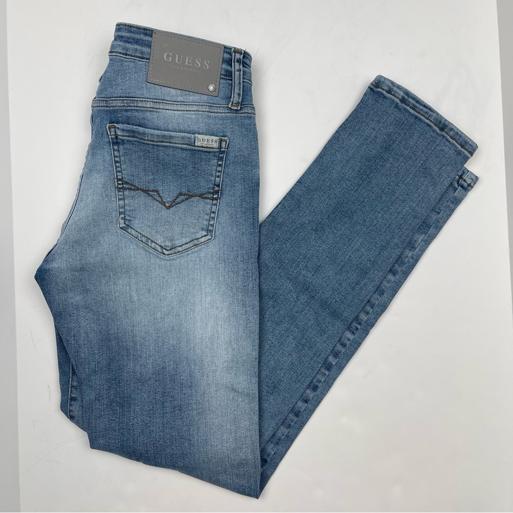 GUESS Men’s 29 Skinny Jeans Light Wash Distressed Ripped Streetwear Grunge Denim